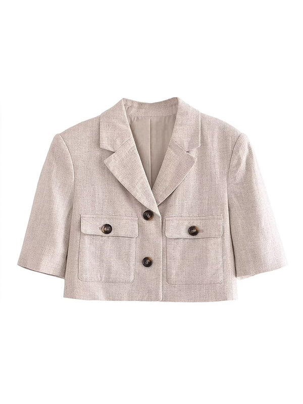Moda donna giacche solide Culotte set 2023 estate nuovo risvolto manica corta Top tasca decorazione Commut minigonna