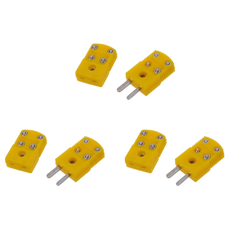 3X Yellow Plastic Shell K Type Thermocouple Plug Socket Connector Set