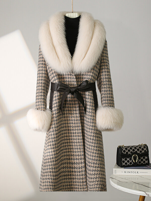 2023 Fur Coat Women's Mid length Haining Hair Large Fur Neck Coat Coarse Spinning Spliced Down Coat Winter
