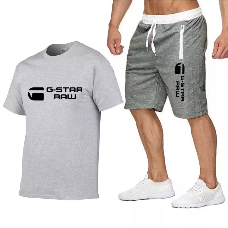 Fato de treino masculino de verão 100% algodão t-shirts e shorts, Sportswear lazer, 2pcs conjuntos terno, roupas novas, 2022