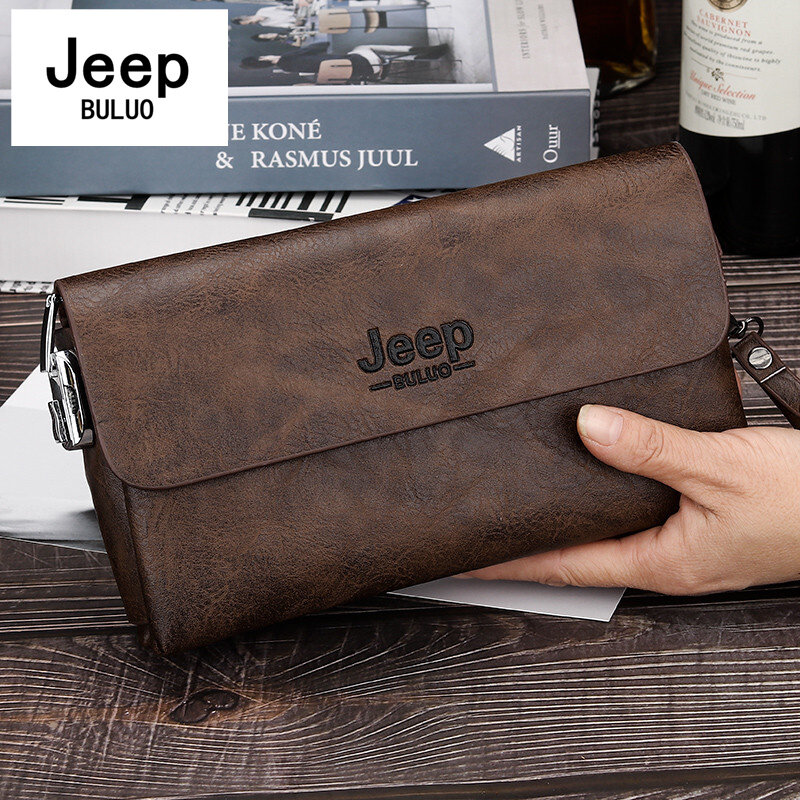 JEEP BULUO Brand PU Leather Clutch Bag In Three Colors  New Style Men's Wallet Long Card Bag  Men's Wallet  Zipper  Large Space