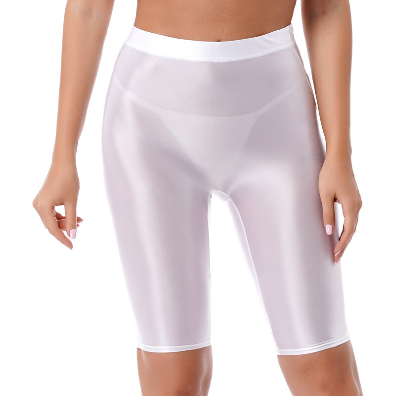 Feminino sexy brilhante ver através shorts elástico cintura ultra-fino elástico leggings roupa de banho beachwear treino yoga bottoms