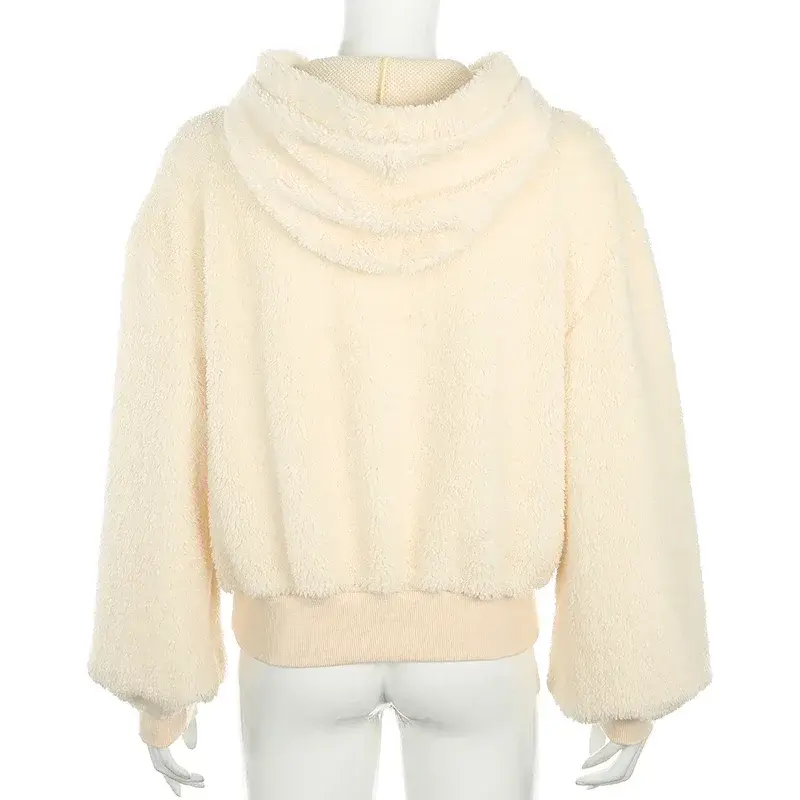 Long Sleeve Keep Warm Furry Hoodies Women Fall Winter  New Casual Loose Raglan Harajuku Pullovers Sweatshirt Solid Top