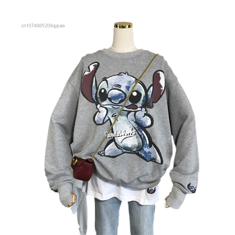 Disney Stitch Cartoon bluza z nadrukiem kobiety jesień nowy amerykański Harajuku luźne pary swetry Y2k Retro estetyka ubrania