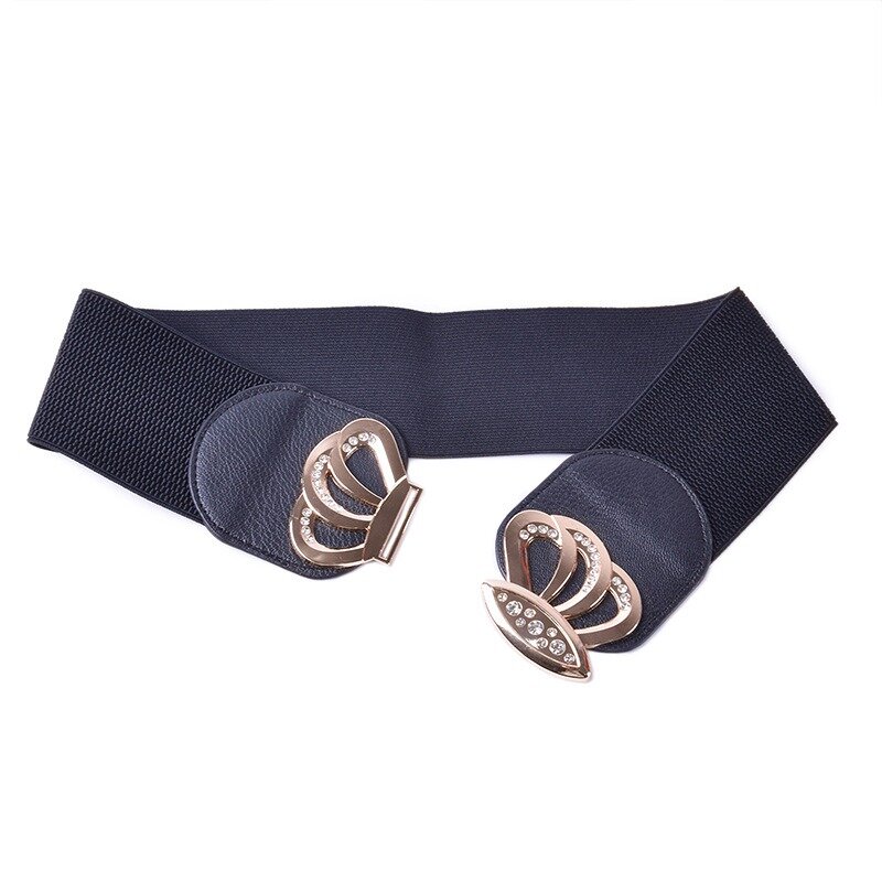 Cintura elástica ajustable para mujer, Material de cuero PU, decoración de joyas de Metal dorado, hebilla, estilo de vestido, 2024