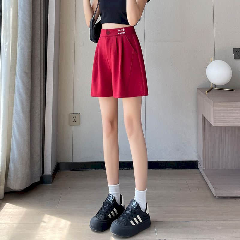 Однотонные шорты, Летняя распродажа, повседневные короткие брюки из полиэстера, винтажные свободные прямые брюки с высокой талией в Корейском стиле, женская одежда