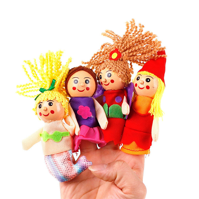 Plush Finger Puppets Set para crianças, animais de desenhos animados, fantoche de família, boneca de pelúcia, teatro, brinquedos educativos, presentes para bebê, 4PCs