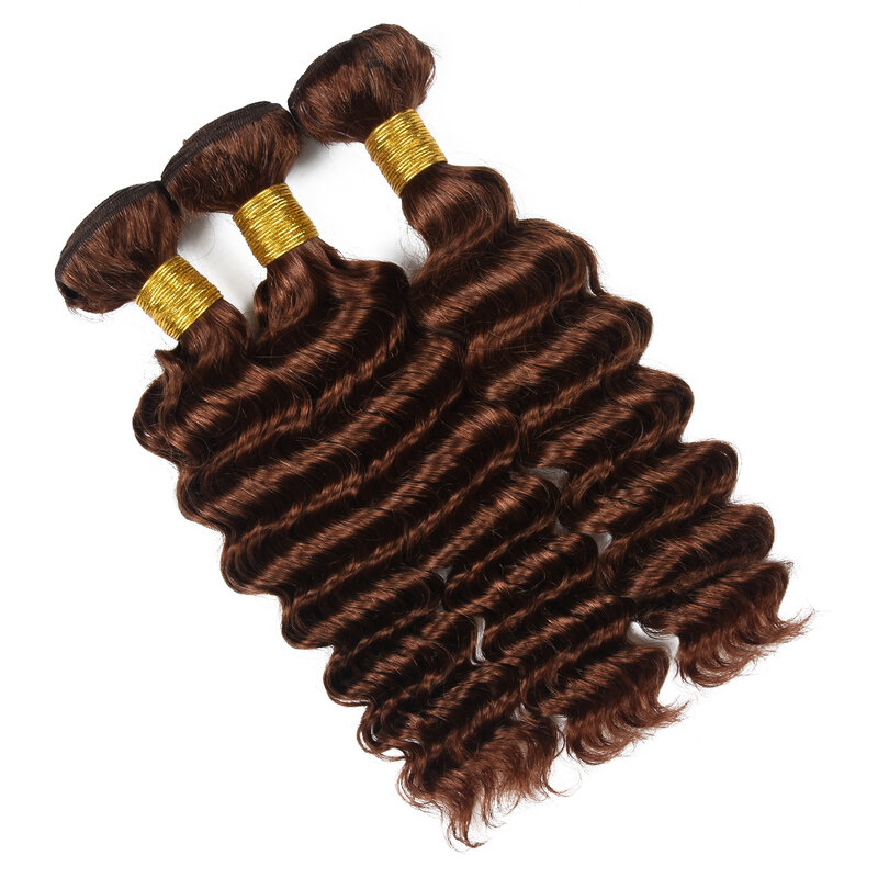 33# Deep Wave Human Hair Bundles Peruvian Remy Reddish Brown 1/3/4 Hair Bundles Deep Wave Human Hair Extensions Hair Weave