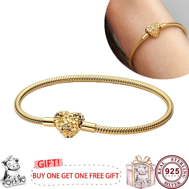 Hot Sale 925 Sterling Silver Shining Multi Hearted Daisy Original Women's Round Logo Bracelet Engagement DIY Charm Jewelry