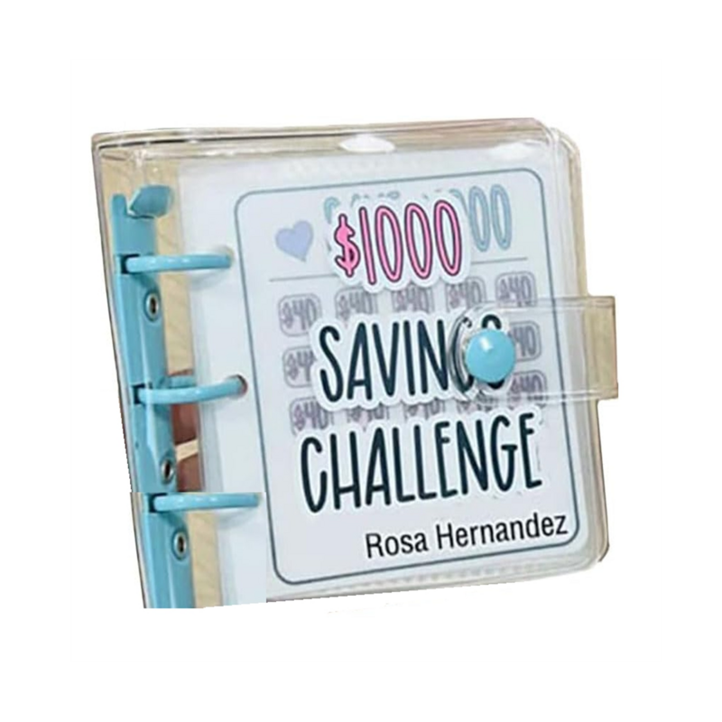 Tantangan hemat Binder L 1000, buku anggaran dengan amplop uang, Binder uang untuk menghemat biru