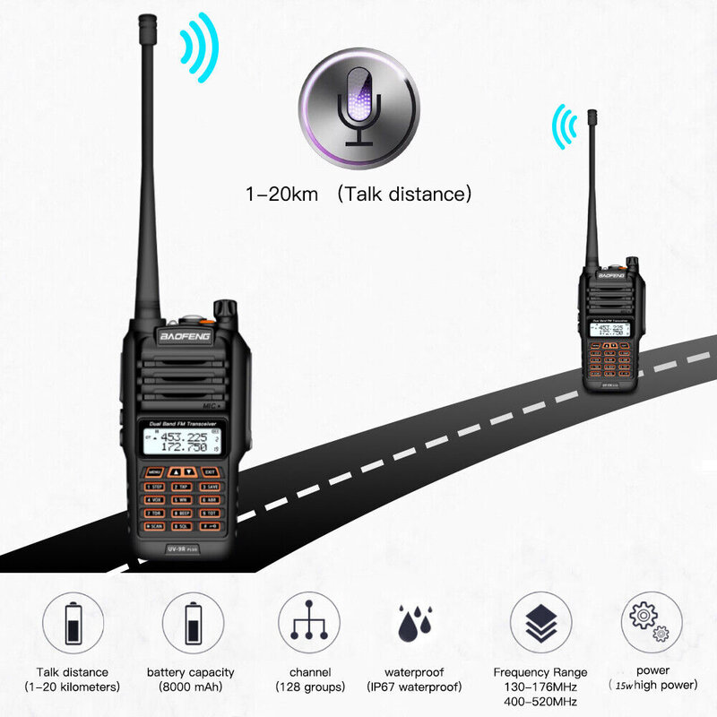 Baofeng-uv 9r plus walkie talkie, longo alcance, uv 9r plus pro, impermeável, dual band uhf vhf, 2023