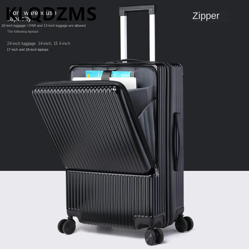 حقيبة KLQDZMS بإطار من الألومنيوم مع واجهة شحن USB ، حقائب متدحرجة ، حقيبة تروللي مفتوحة أمامية ، صندوق صعود ، 20 بوصة ، 22 بوصة ، 24 بوصة ، 26 بوصة