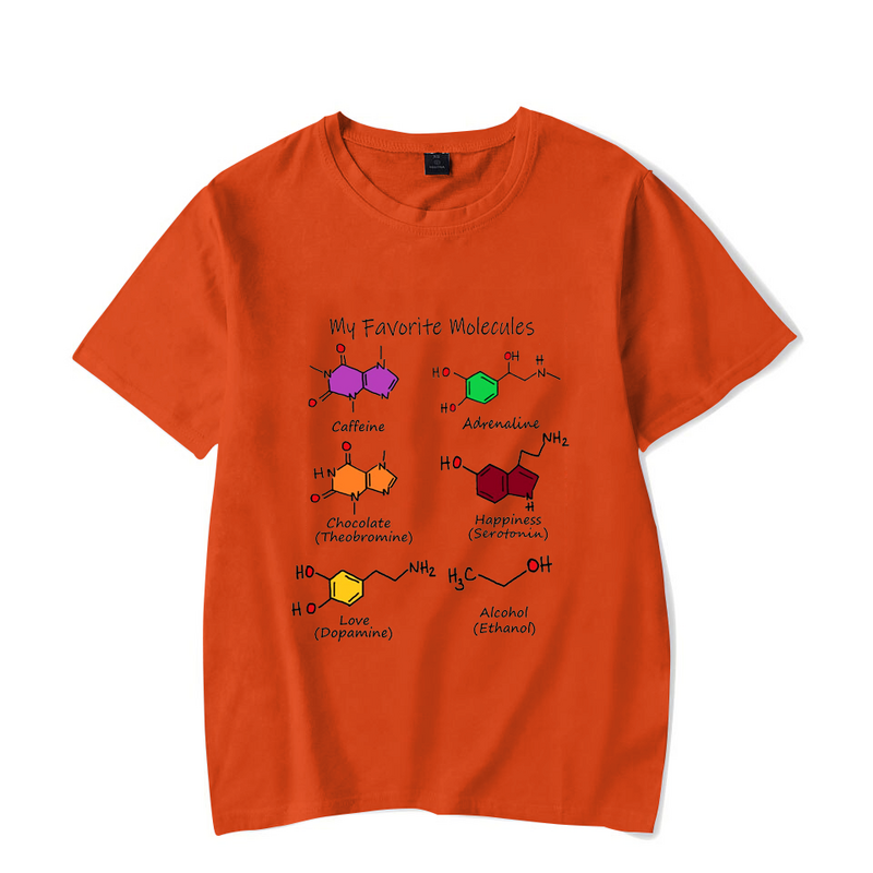 T-shirt do pescoço dos homens, a química é impressionante minhas moléculas favoritas, impressão de cafeína, tops clássicos masculinos
