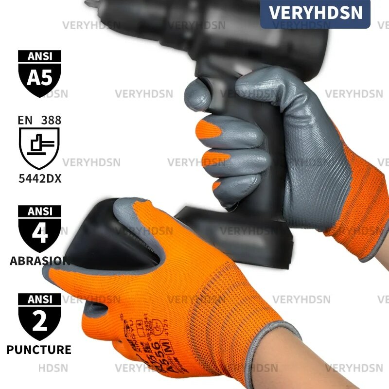ถุงมือทำงานบางเฉียบ3คู่ถุงมือถักข้อมือทนทานและระบายอากาศได้ดีถุงมือเคลือบทำงานช่างทนทานตัด