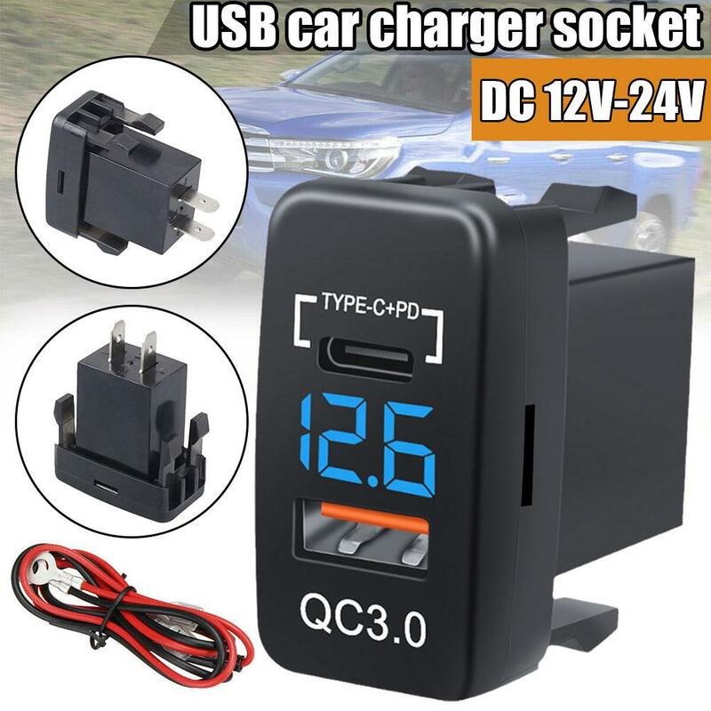Instalasi pengisi daya mobil USB tidak merusak dengan lubang pengisi daya Voltmeter soket pemantik pengisi daya mobil asli cepat I1Y7