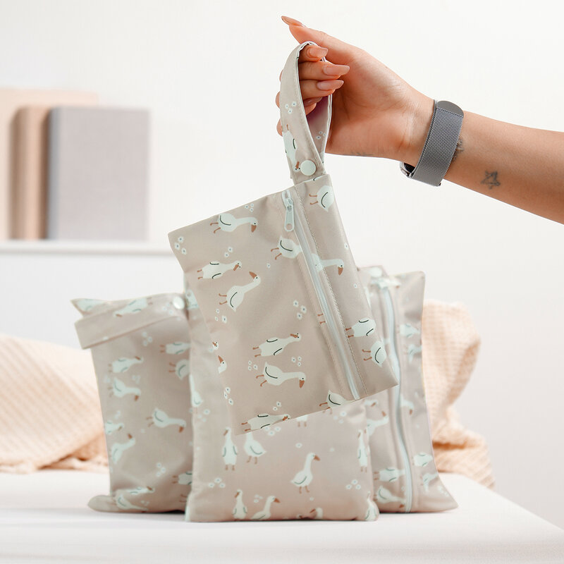 Elinfant-bolsa de tela reciclada impermeable, bolsa seca y húmeda, bolsa de pañales portátil, bolsa de almacenamiento sanitario, 3 piezas