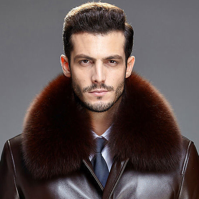 100% Real Fox Fur Collar 50cm 60cm Winter Warm Natural Fur Scarf For Men Black Fur Hoods For Coat Jacket Neck Warmer 5 Colors