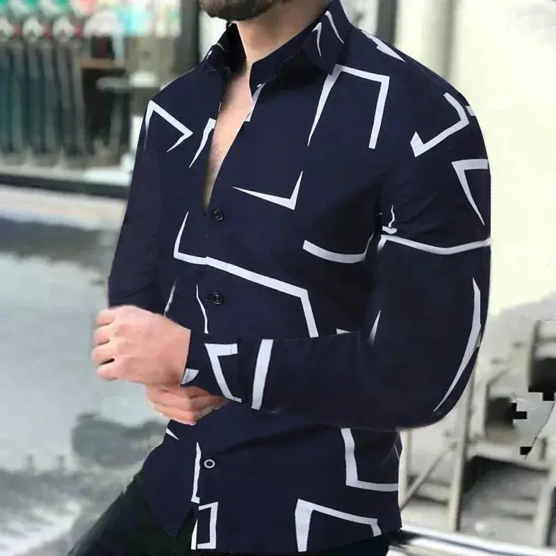 Рубашка мужская с длинным рукавом, модный однобортный Кардиган с лацканами и 3D принтом, Гавайская Повседневная майка, лето