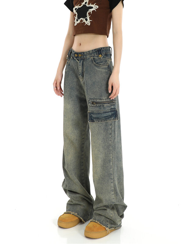 2023 autunno Jeans larghi donna vita alta Vintage Streetwear Y2k pantaloni in Denim moda coreana Jeans dritti a gamba larga donna