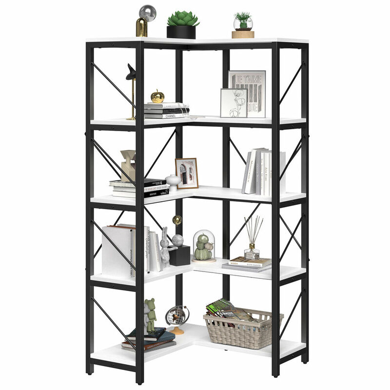 5 Tier Bookcase  Bookshelf L-Shaped Corner Display Rack Storage Shelves