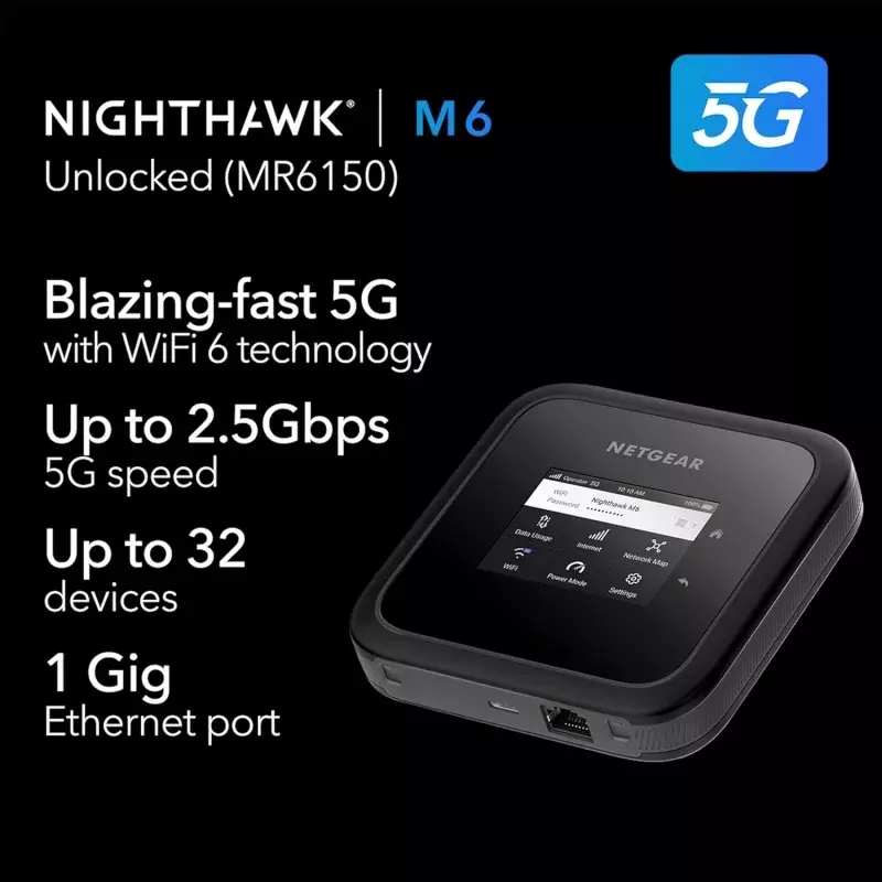Netgear nighthawk m6 5g mobiler hotspot, 5g router mit sim kartens teck platz, 5g modem, tragbares wifi gerät für die reise, entsperrt mit v