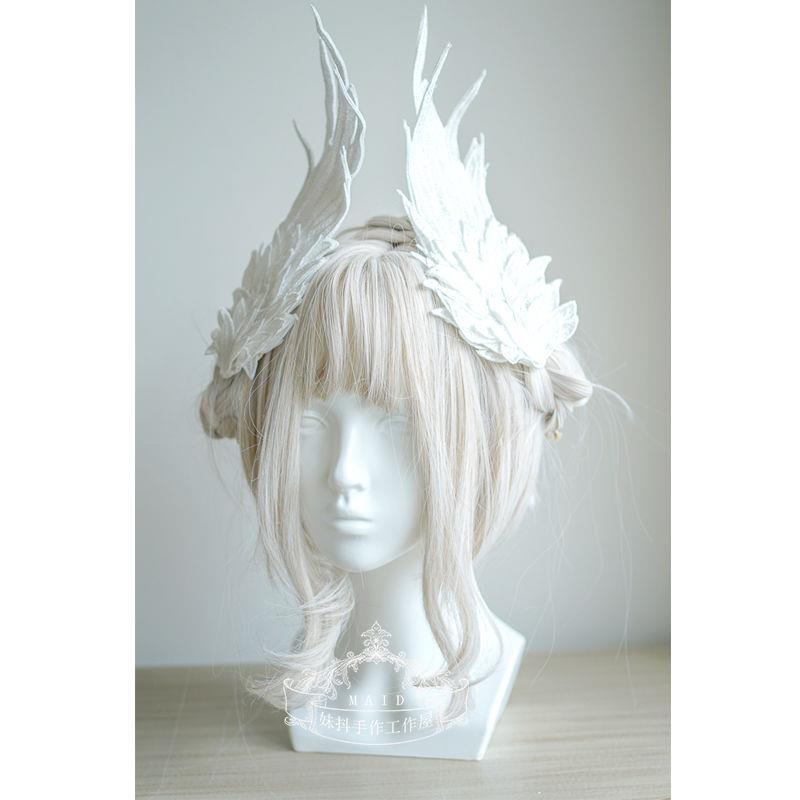 Ornement de cheveux d'aile d'ange gothique Lolita, tenue de sauna, style de performance de fête, plume noire et blanche