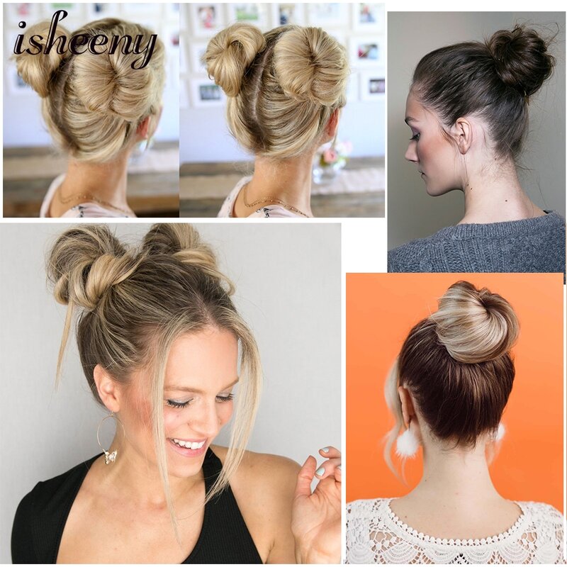 Blonde Human Hair Buns Chignon Updo Donut Wrap Ponytail Hair Extensions Remy Hairpiece Real Natural Human Hair 11 Color