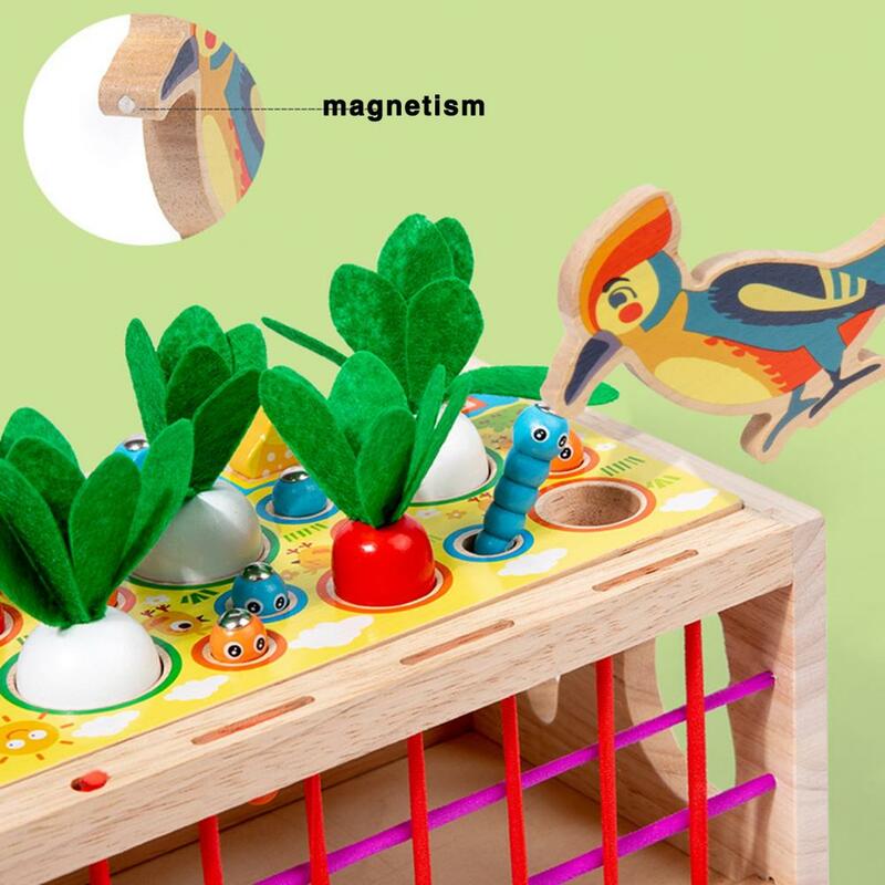 Grube bezpieczne klocki do małych rączek drewniane bloki edukacyjne do budowania rzodkiewka owoce zabawka do wyławiania dla małych dzieci dla niemowląt