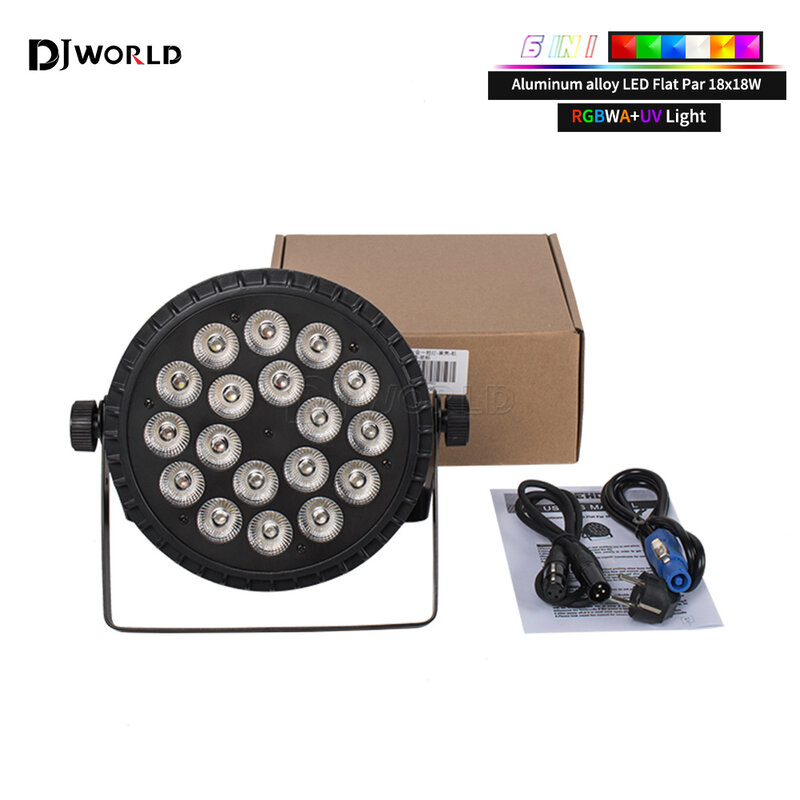 알루미늄 LED 파 라이트, 18x18W, RGBWA UV 6 인 1 플랫 파 라이트, DMX512, 디스코 파티용 전문 무대 조명 장비, 4 개