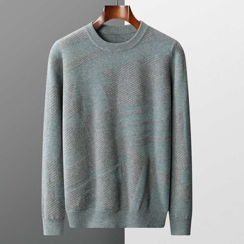 Suéter de lana pura para hombre, Jersey grueso informal de cuello redondo, camisa holgada de talla grande, Jersey de punto de Cachemira, otoño e invierno, 100%