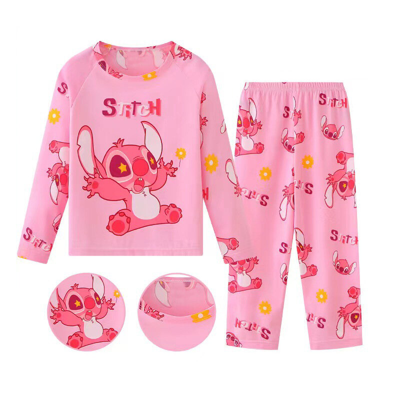 Nuovi Set di abbigliamento per bambini primaverili Stitch Angel Boy Sleepwear pantaloni a maniche lunghe vestiti pigiama per bambini Set pigiama per neonate