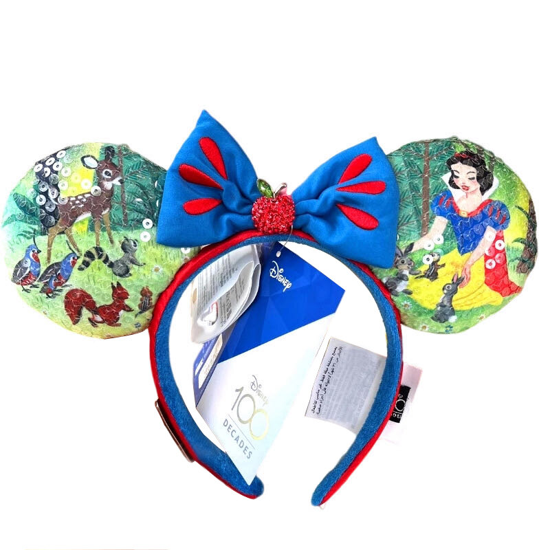 2023 asli Disney Mickey Ears Headband Disneyland kulit Minnie Headband untuk anak-anak dan dewasa mewah Hairband dengan payet busur