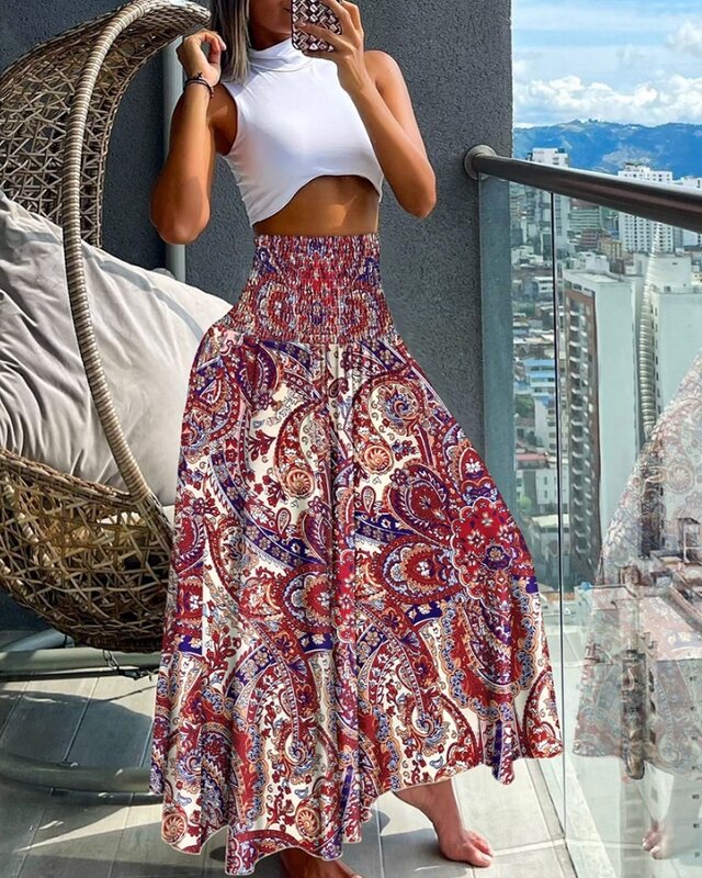 Женский винтажный комплект из двух предметов Summe, повседневные Простые брюки с цветочным принтом и широкими штанинами с высокой талией, 2024