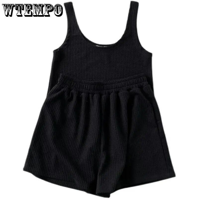 WTEMPO-Conjunto de calções e camisolas sem mangas feminino, fato de treino desportivo feminino, fato a condizer, casual, clássico, verão, 2 peças
