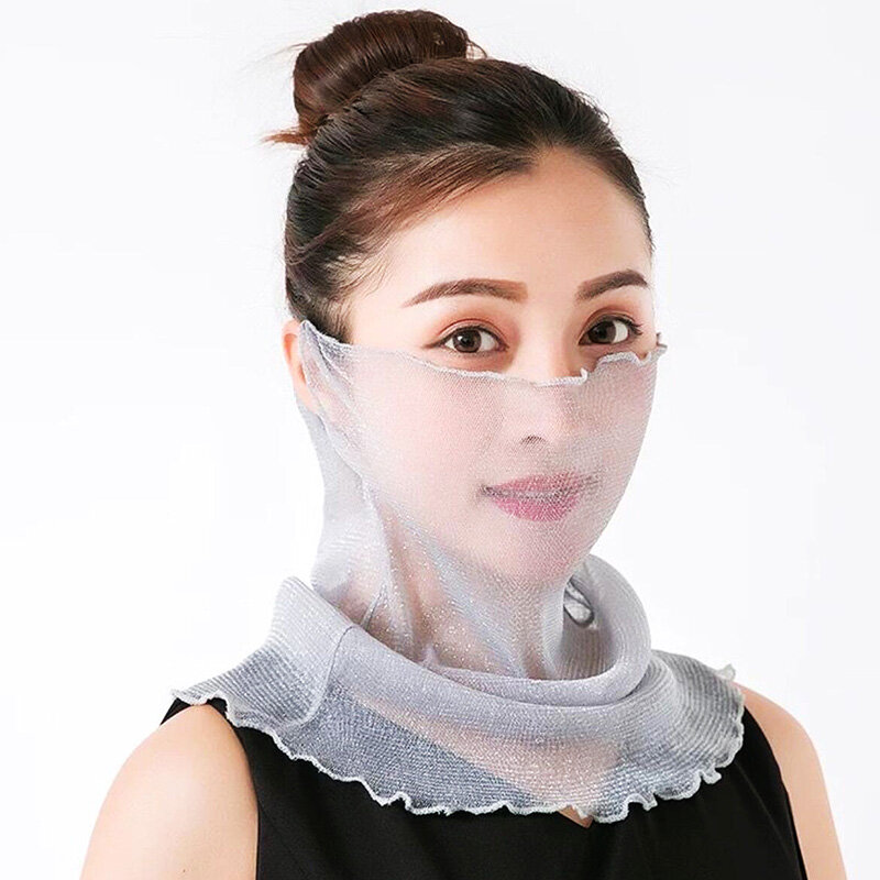 Wiosna lato moda szyfonowa kołnierz ortopedyczny szalik kobiety cienki krem do opalania różnorodność wiszące ucha welon Anti-UV maska sweter szalik