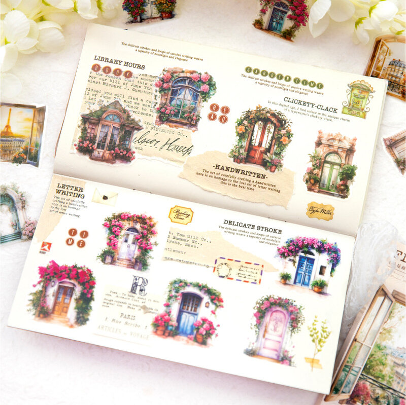 50Pieces PET Sticker Bouquet through your window Romantic Flower handbook materials Artistic Paper Flower Scrapbook 156*89mm