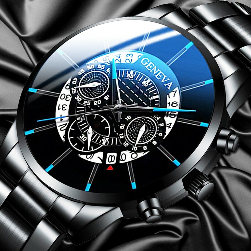 Jam tangan pria, kelas atas Keren unik Digital menonton Literal Multi lapisan Dial jam tangan kuarsa baja anti karat sabuk jam bisnis Reloj