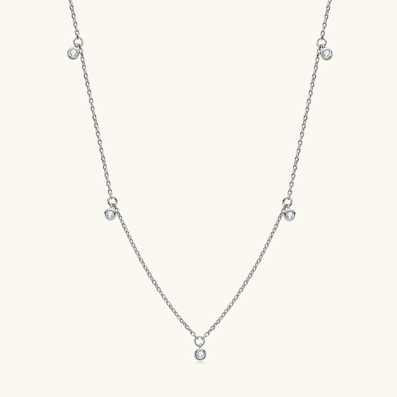 Ожерелье женское из серебра 925 пробы с муассанитом диаметром 2,5 мм и цепочкой длиной 16 + 2 дюйма