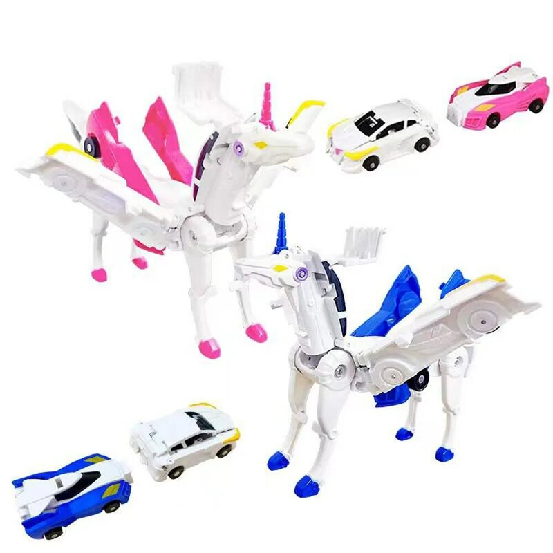 子供のためのユニコーンレーシングアクションフィギュア,ミニチュア変形ロボットモデル,2 in 1,ステップモデル