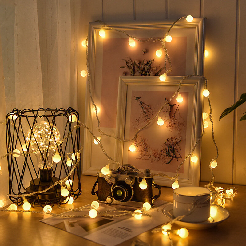 Lampu setrip LED 6M 10 meter, lampu untai LED bola ceri, baterai/daya USB untuk dekorasi karangan bunga ruang luar ruangan liburan Natal