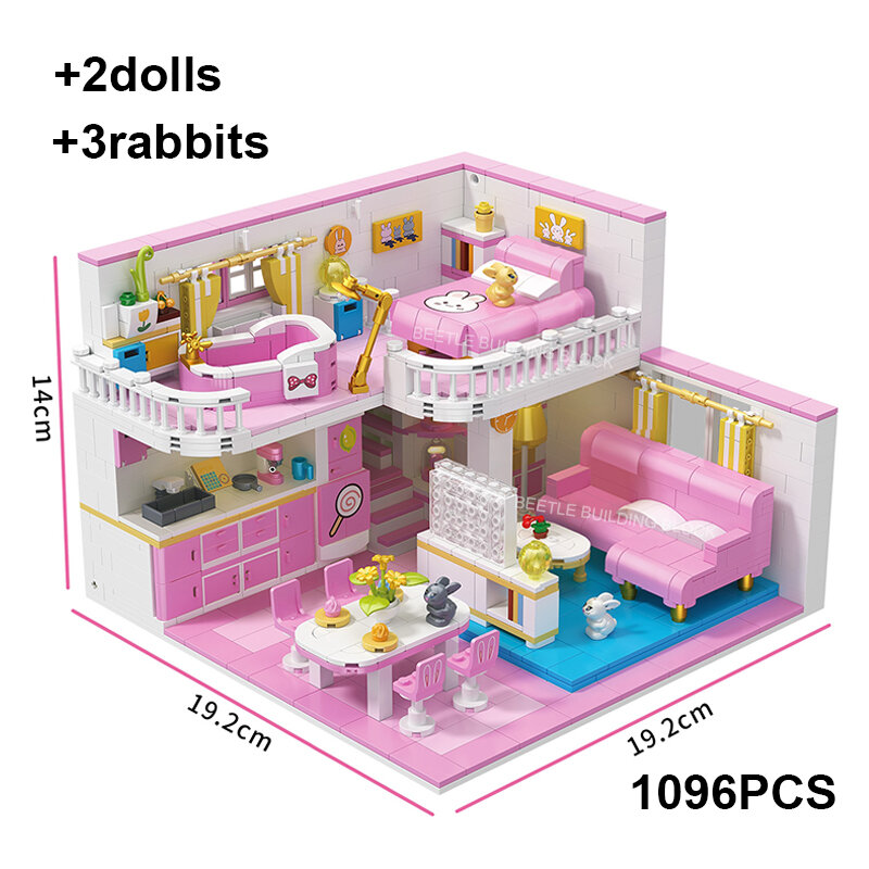 1096PCS Quarto Arquitetura Building Blocks Cidade Amigos Play House Set Apartamento Cozinha Modelo Micro Bricks Toy For Girl Presentes