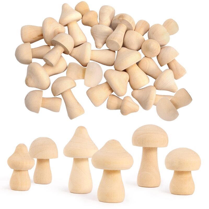 Unfinished Wooden Mushroom 6 Sizes Of Natural Wooden Mushrooms For Arts & Crafts Projects Decoration