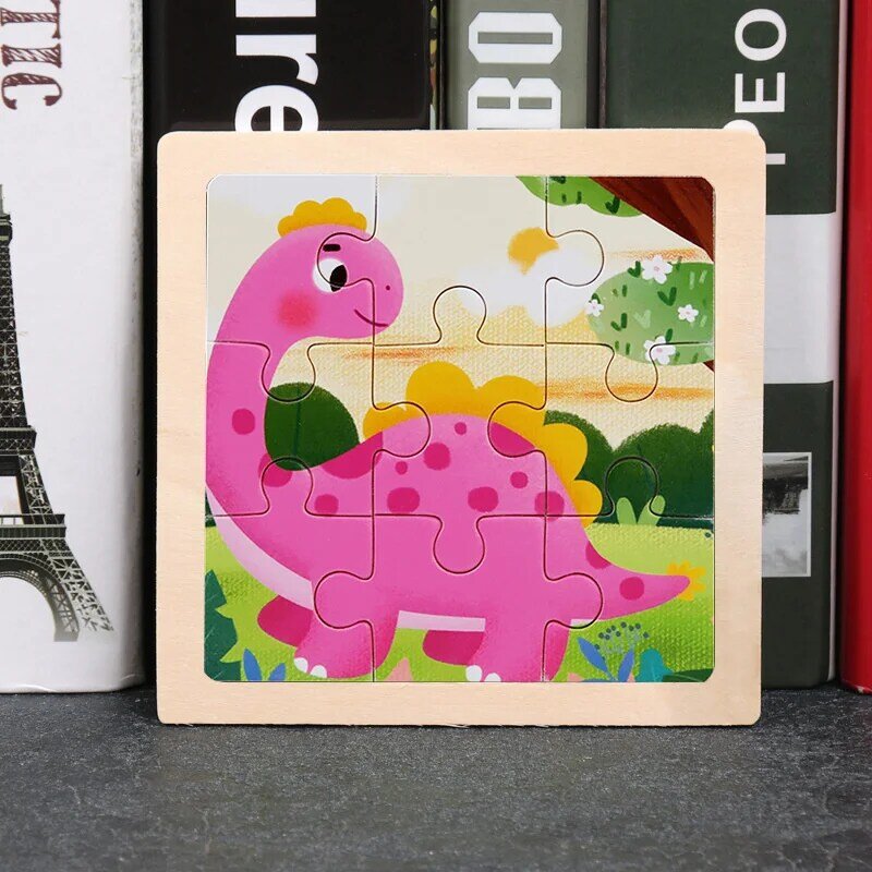 9 Pieces Montessori Wooden Kid Toy 3D Children Education Materials Cartoon Dinosaur Transportation Puzzles Learning Toys