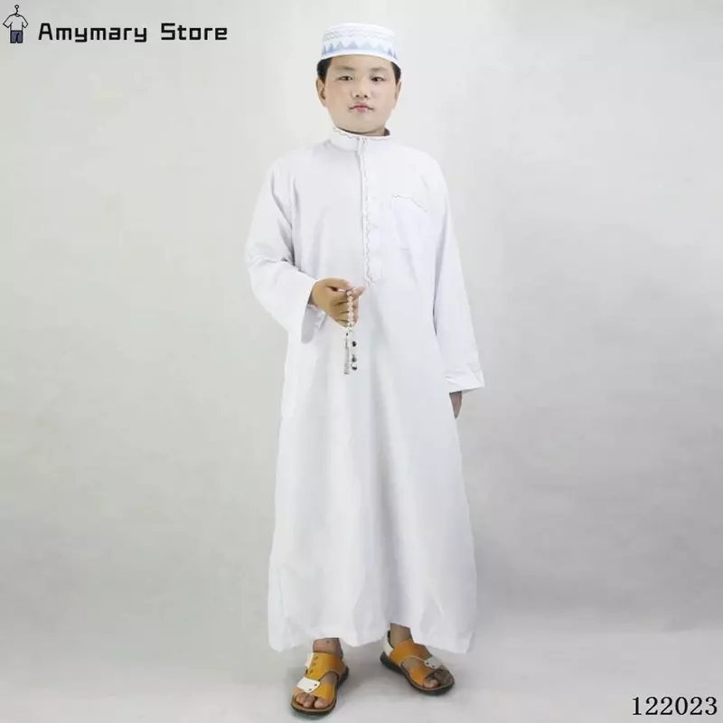 Vestido de oração islâmico confortável Ramadan, menino muçulmano robe, confortável Juba Tobe, vestido tradicional islâmico, vestido branco, novo