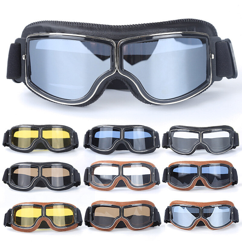 Мотоциклетные солнцезащитные очки, ветрозащитные зеркальные солнцезащитные очки в стиле ретро, Универсальные складные кожаные ретро аксессуары для мотоциклов