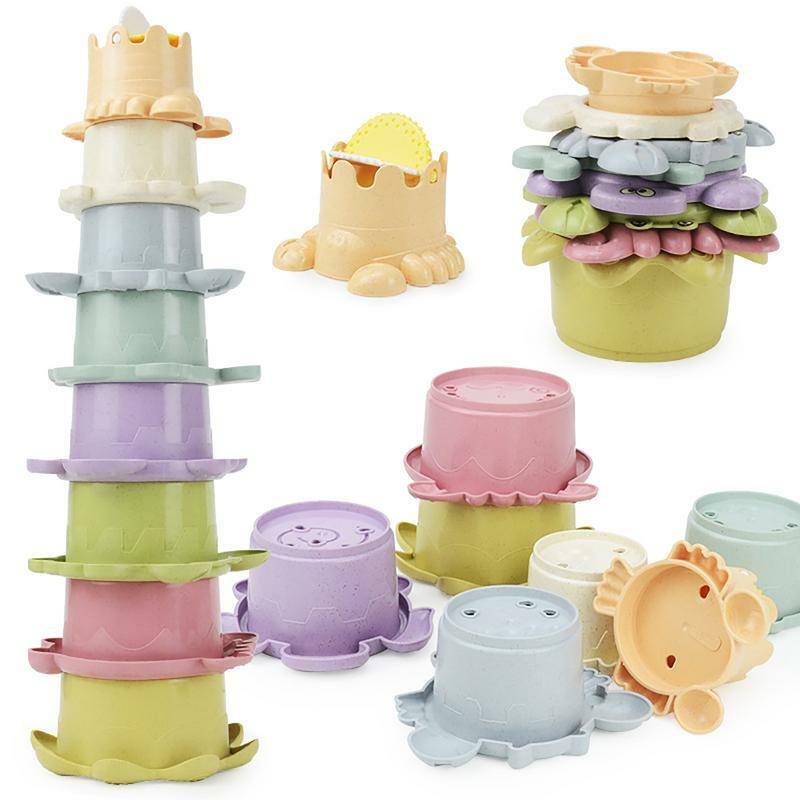 Satz Stapel spielzeug Set mit 8 stapelbaren Spielzeug bechern für Kleinkinder mit Zahlen und Tieren Formen vor dem Kindergarten Spielzeug für Badewasser