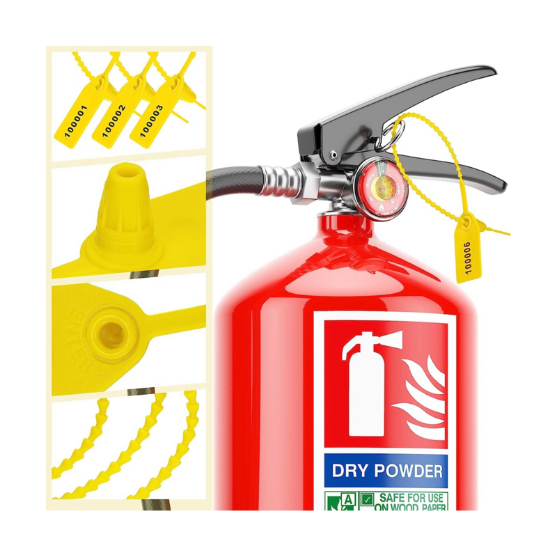أختام إطفاء الحريق البلاستيكية ، علامات الأمان مرقمة بسحاب ، أصفر ، من من من من من البلاستيك ، من أجل إطفاء الحريق