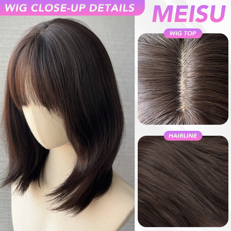 Коричневые вьющиеся волнистые парики MEISU, воздушная челка, 24 дюйма, синтетическое волокно, термостойкие волосы с глубокой волной, милые и Натуральные Искусственные волосы для селфи