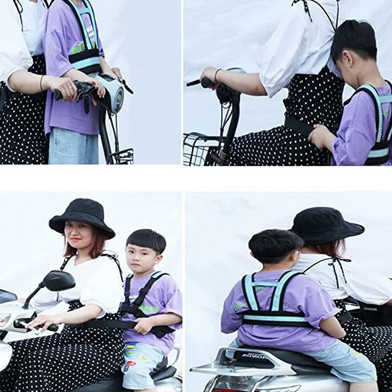 Colete de Segurança para Crianças Arnês de Segurança para Moto Infantil Alça para Assento de Bicicleta Infantil Cinto Respirável Refletivo para Assento Traseiro de Bicicleta Elétrica