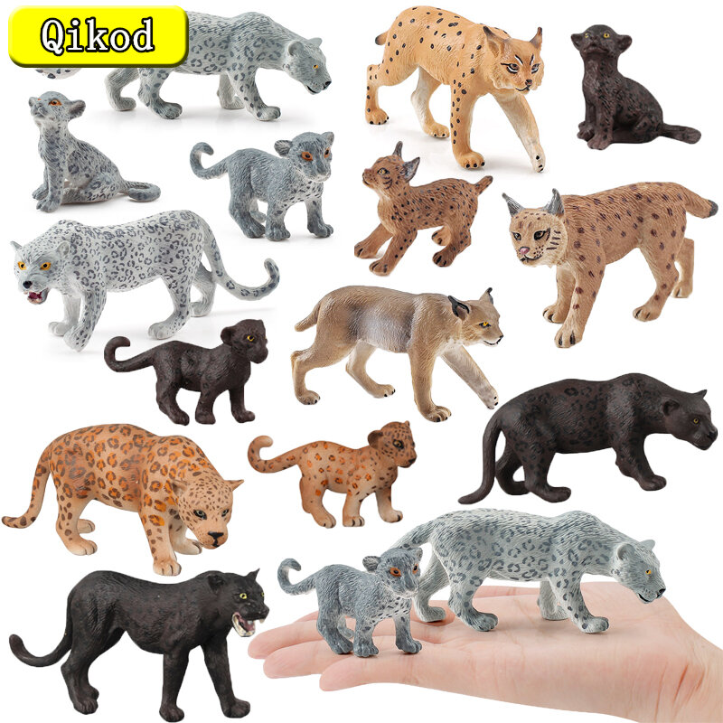 New Wild Feline Figurine Snow Leopard Black Panther Lynx Simulation Animal Model Action Figures Children Collect Toys Gifts